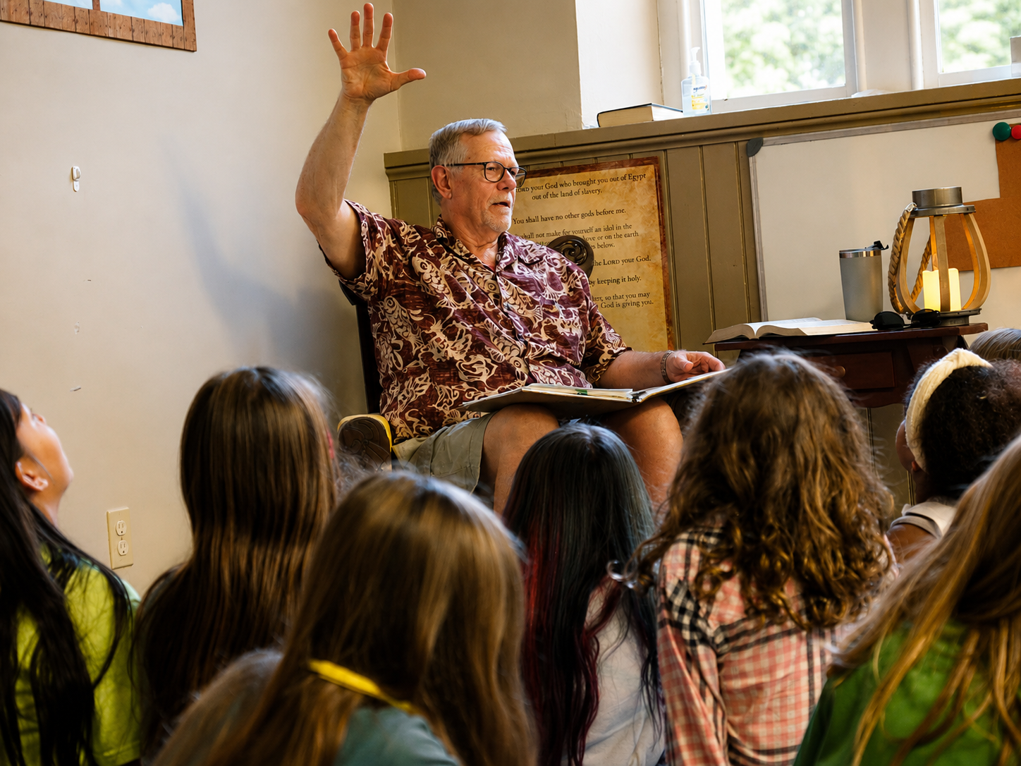 Teacher leading a children's Sunday school class